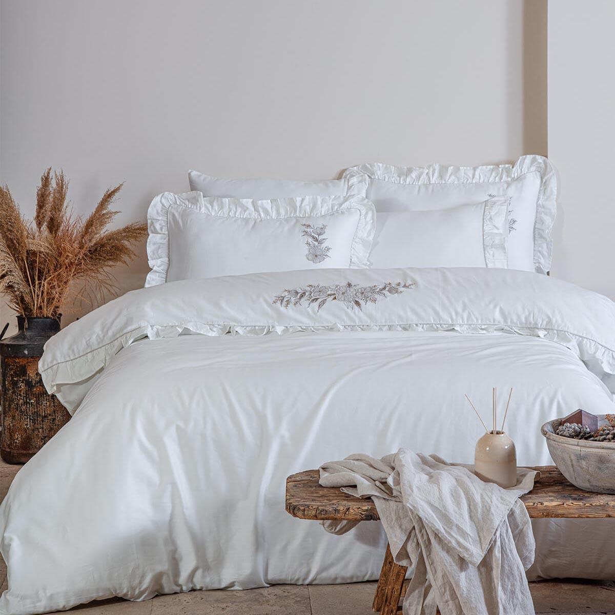 Vanya Organic Cotton Satin King Bedding Set Cream