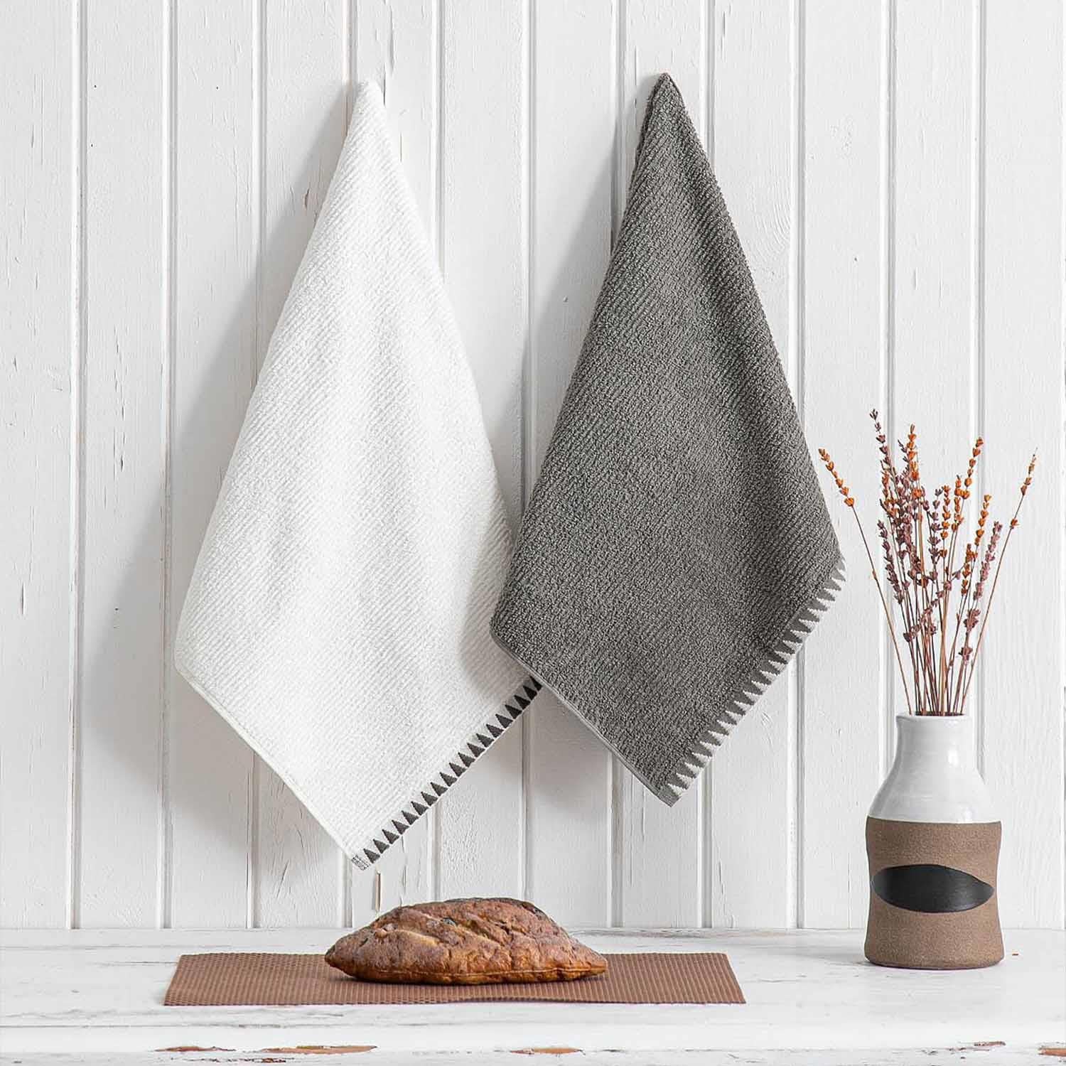 Vera Cotton Bouclé Dish Towel Set of 2 Cream-Anthracite