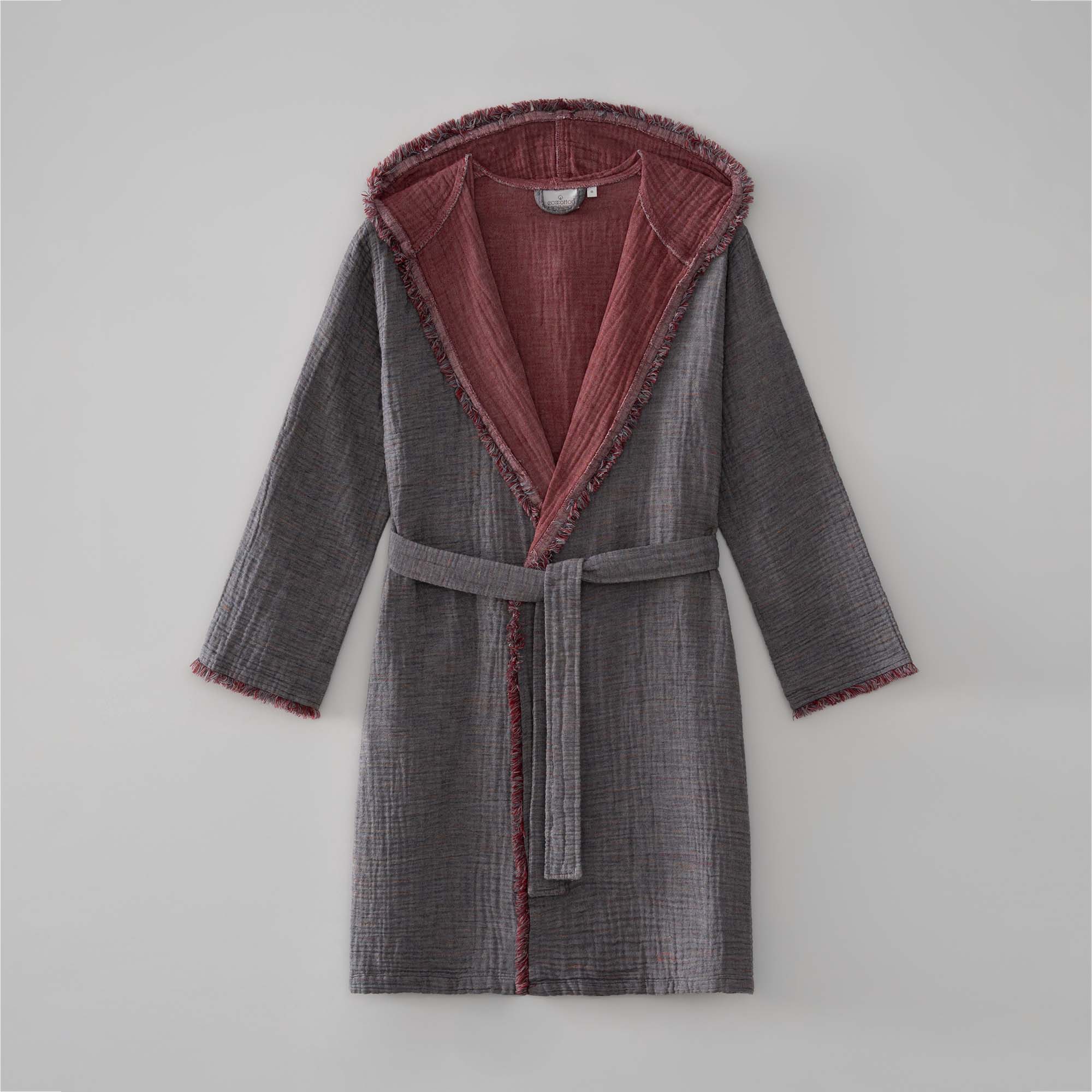 Muna Organic Turkish Cotton Women's Bathrobe Inject Bordeaux-Anthracite