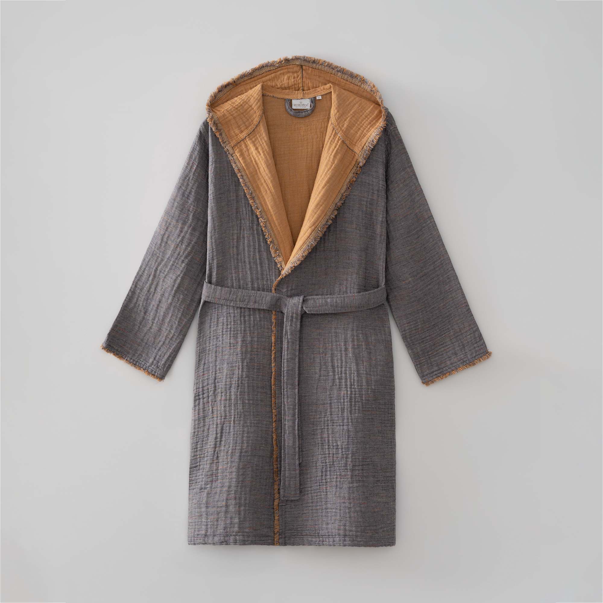 Muna Organic Turkish Cotton Women's Bathrobe Inject Saffron-Anthracite